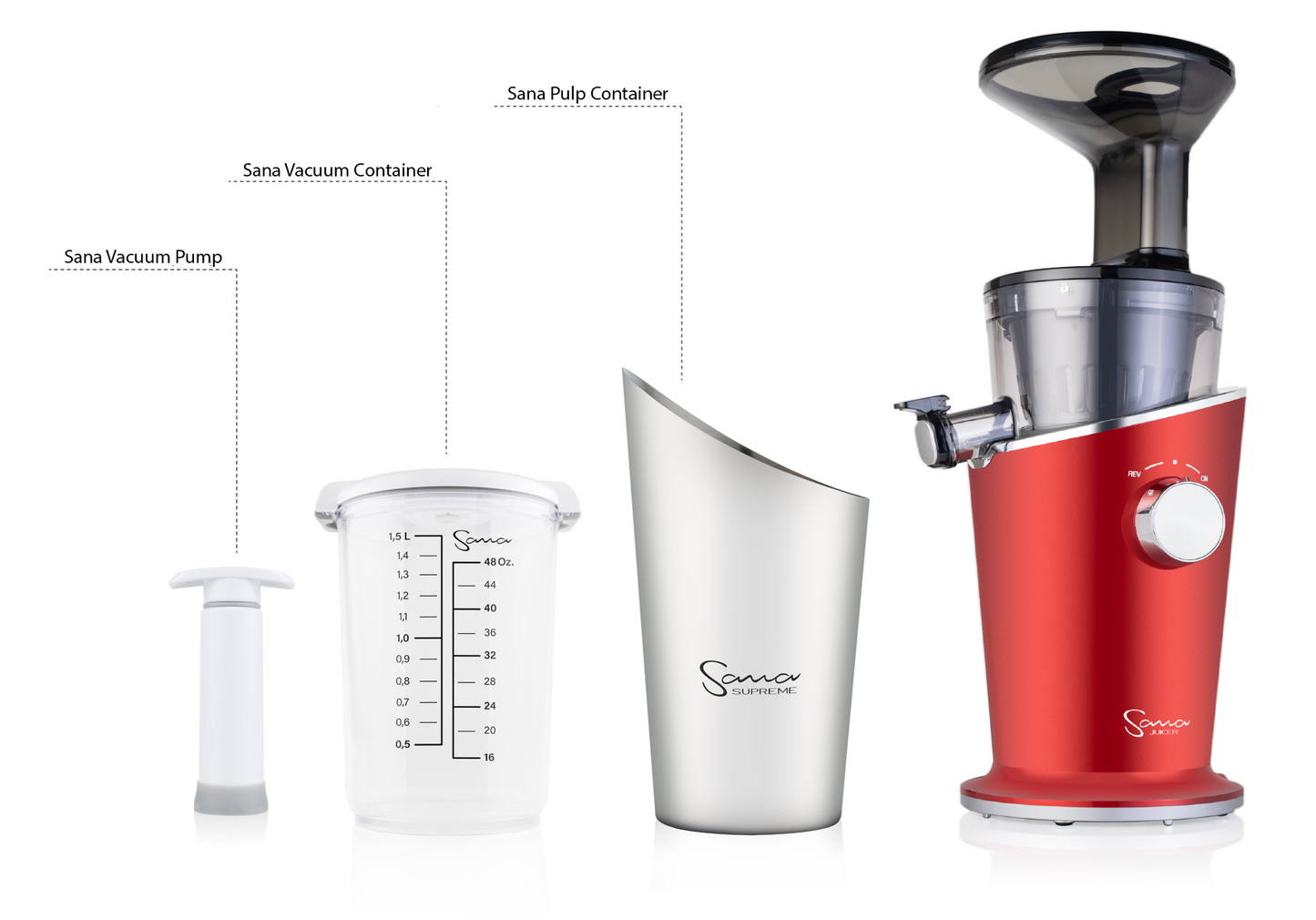 Sana 848 Premium Masticating Vertical Celery Juicer Red